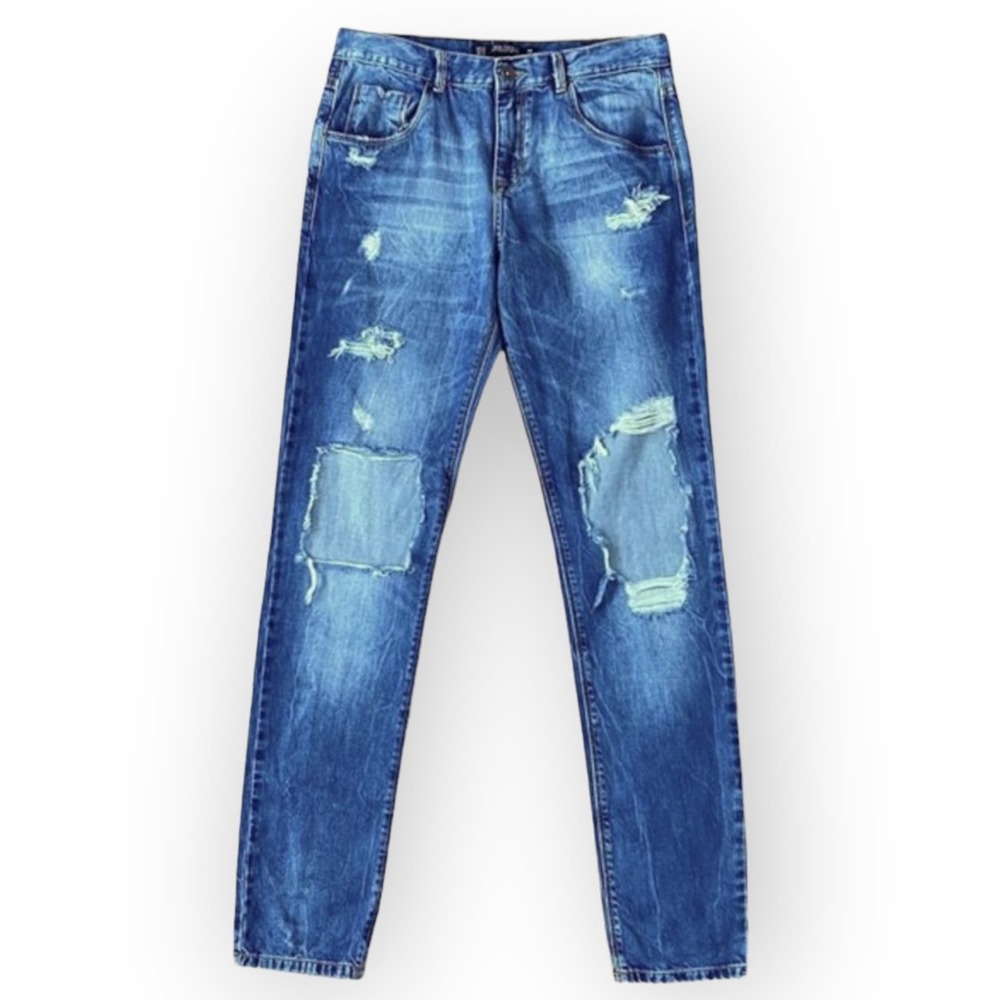 Zara Distressed High Rise Skinny Jeans Womens size 2 Blue Busted Knee Ripped